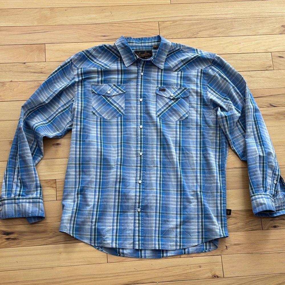 Howler Brothers Blue and White Plaid Casual Shirt